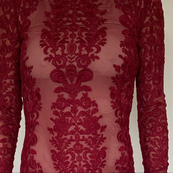 Red Lace Midi Dress - Picture 3 of 4